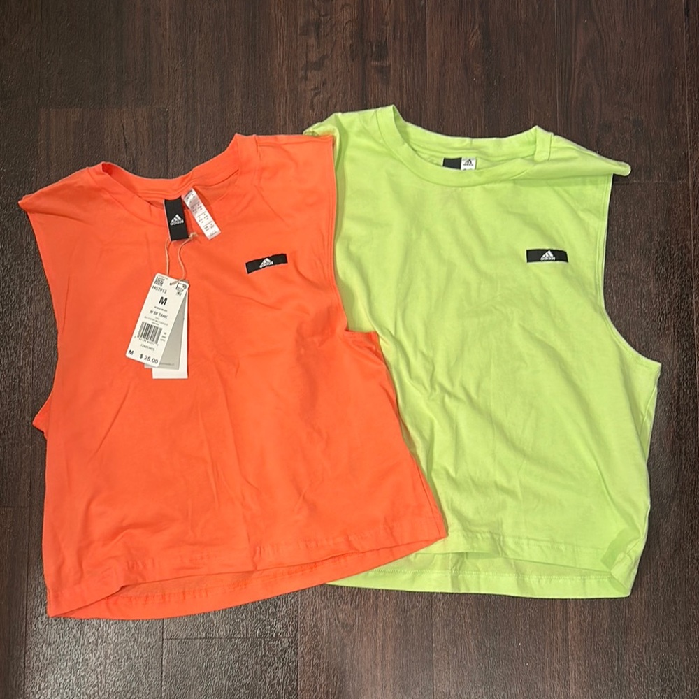 Adidas Orange and Green Sleeveless Tops